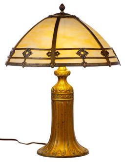 Art Nouveau Style Slag Glass Table Lamp