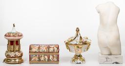 Capodimonte Reuge Music Box and Decorative Object Assortment