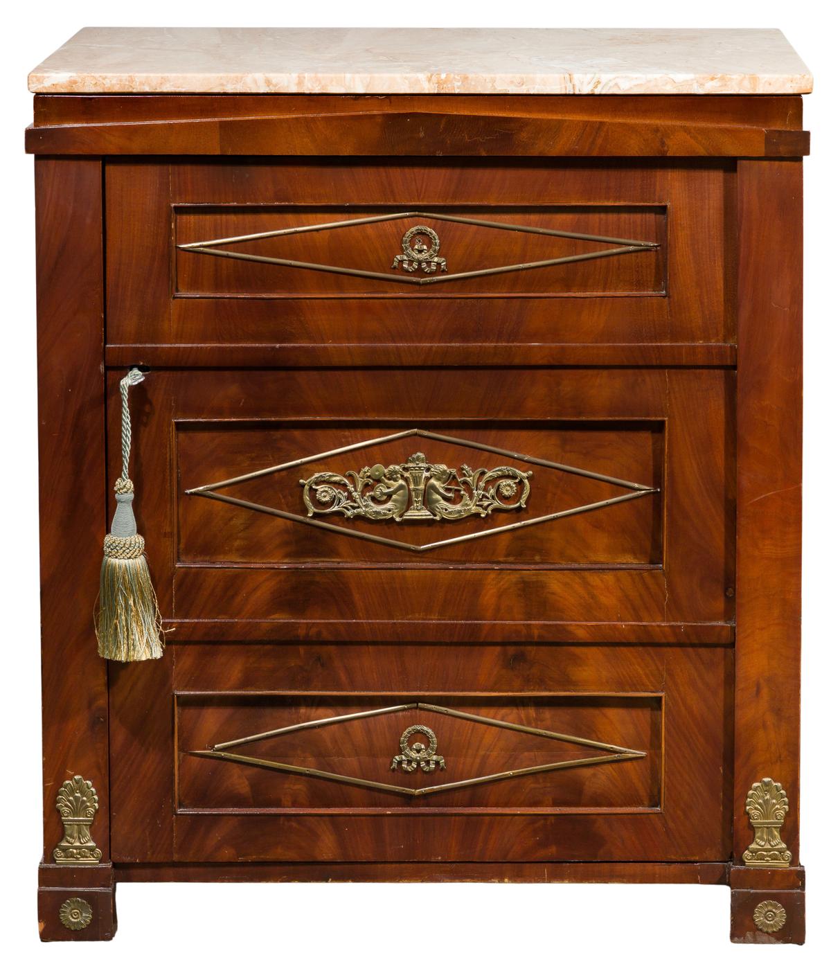 Empire Mahogany and Marble Top Liquor Cabinet