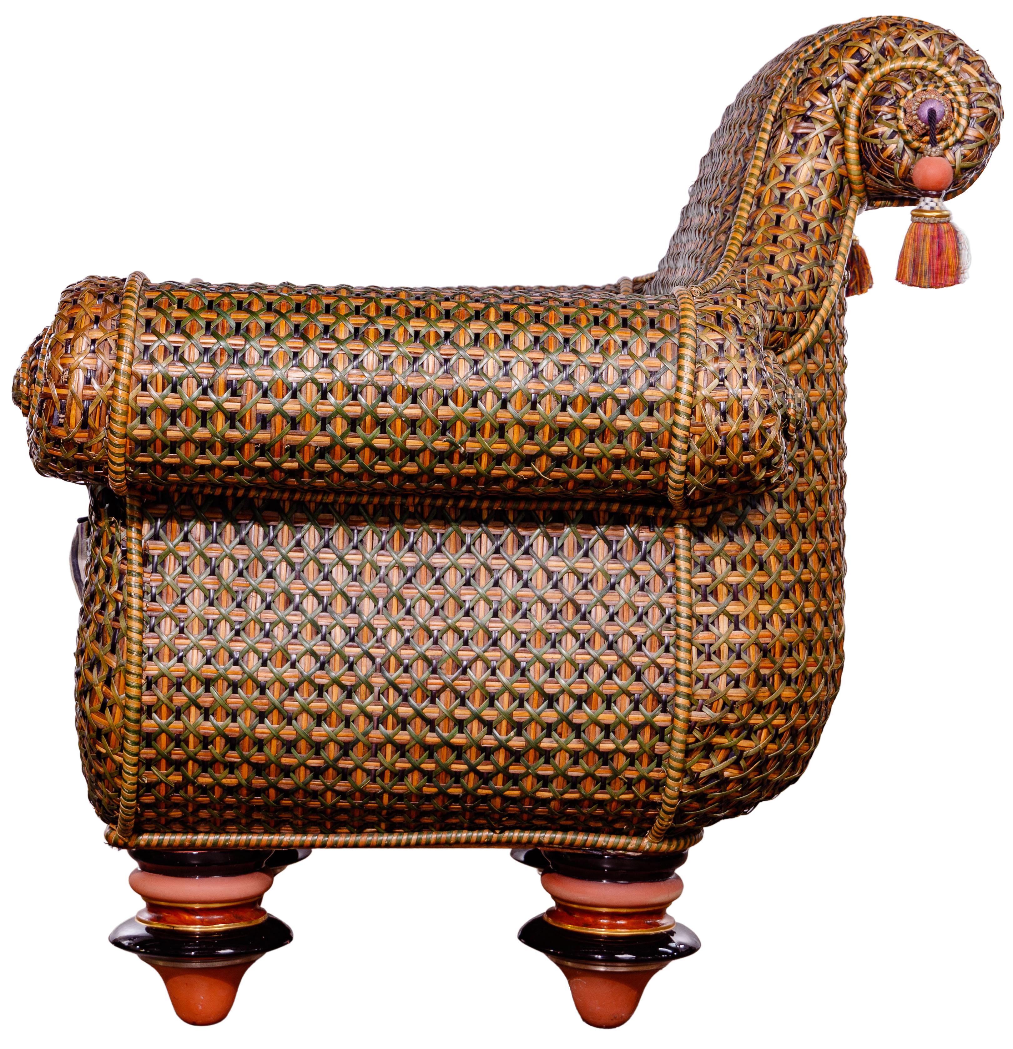 Mackenzie Childs Wicker Chair and Ottoman