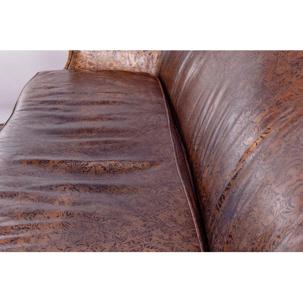 Victorian Style Cowhide and Leather Gilt Sofa