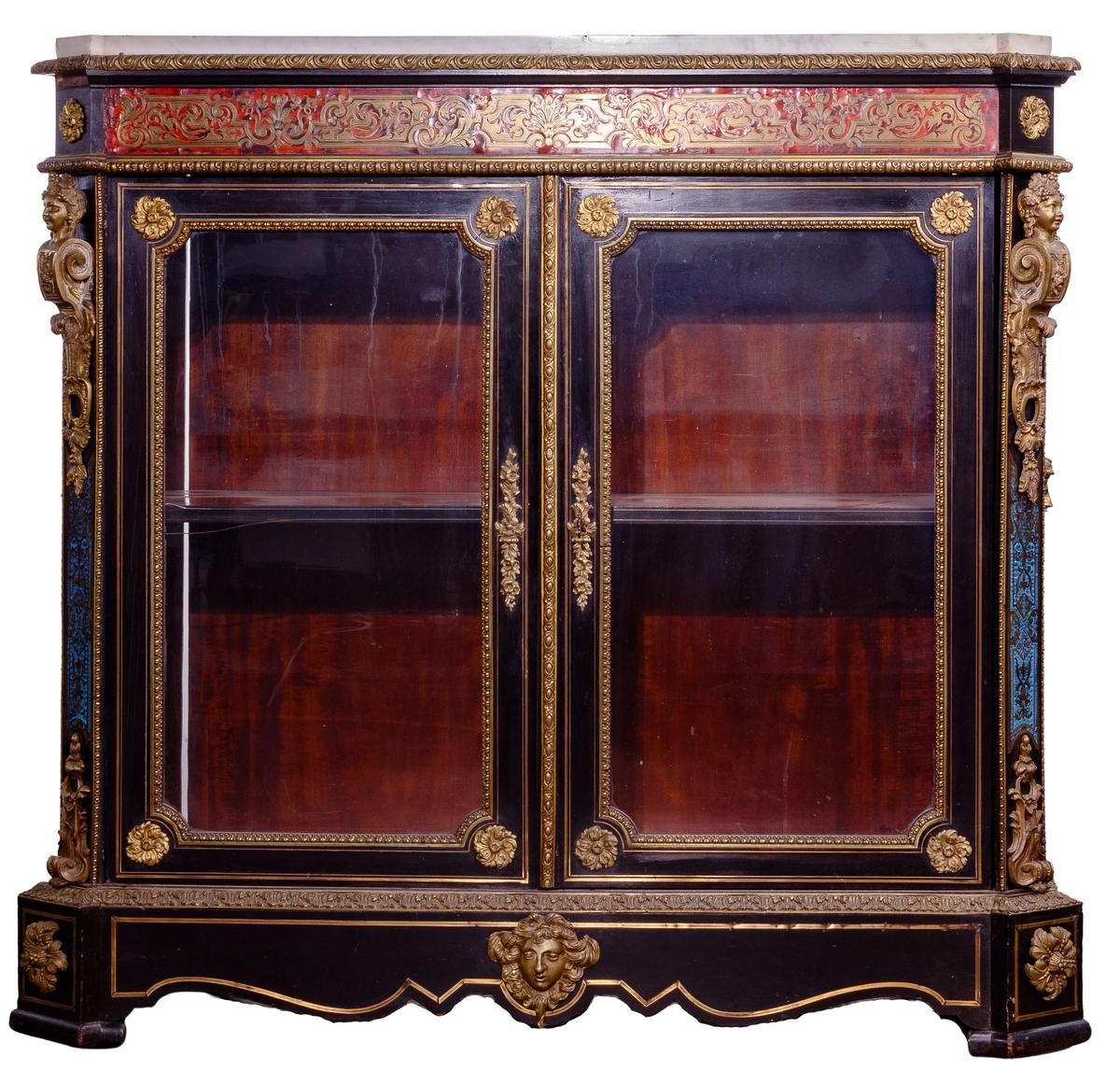 Boulle Style Marble Top Cabinet