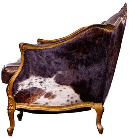 Victorian Style Cowhide and Leather Gilt Sofa