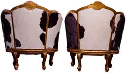 Victorian Style Cowhide and Leather Gilt Barrel Chairs