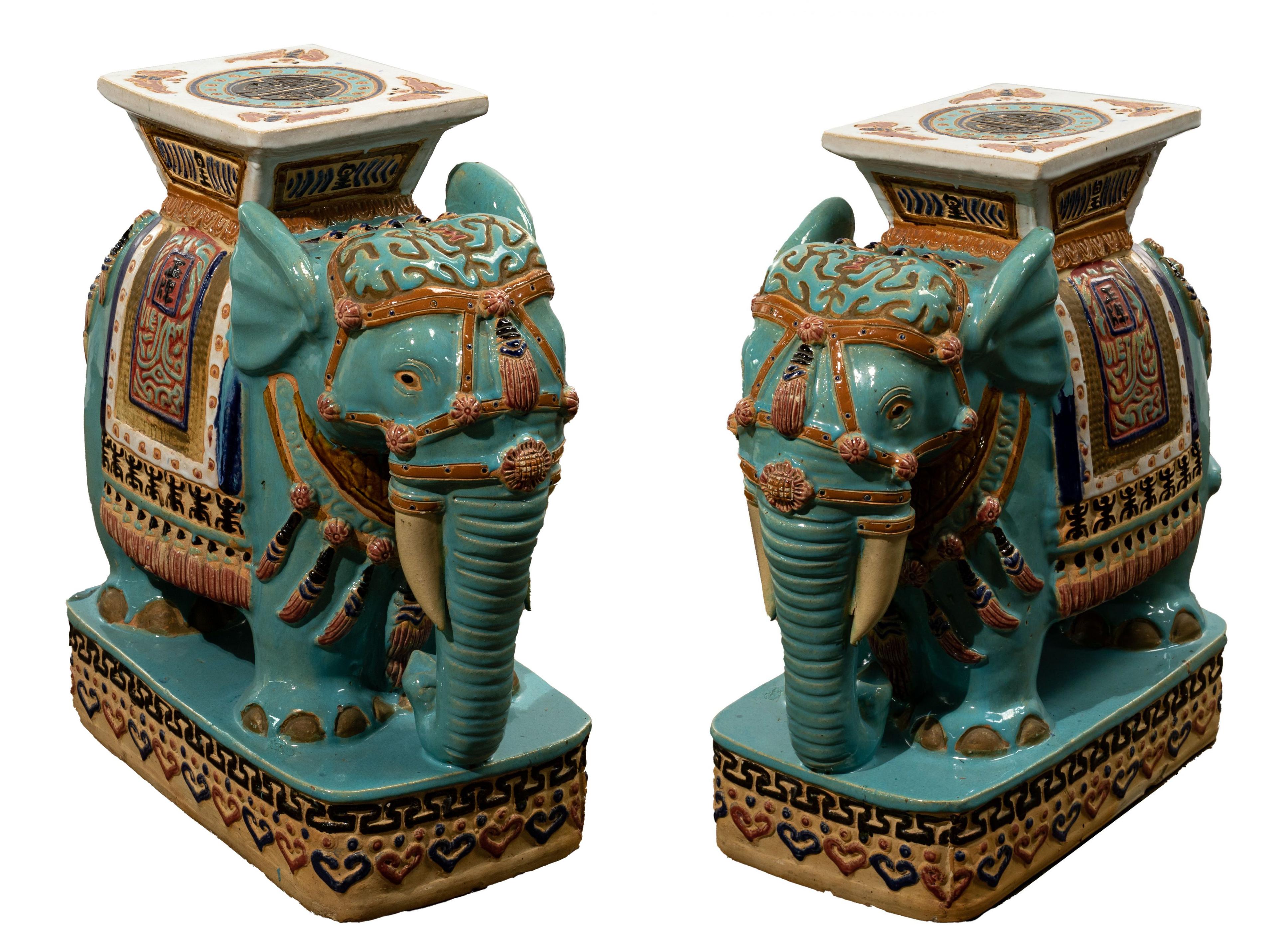 Asian Ceramic Elephant Form Plant Stands