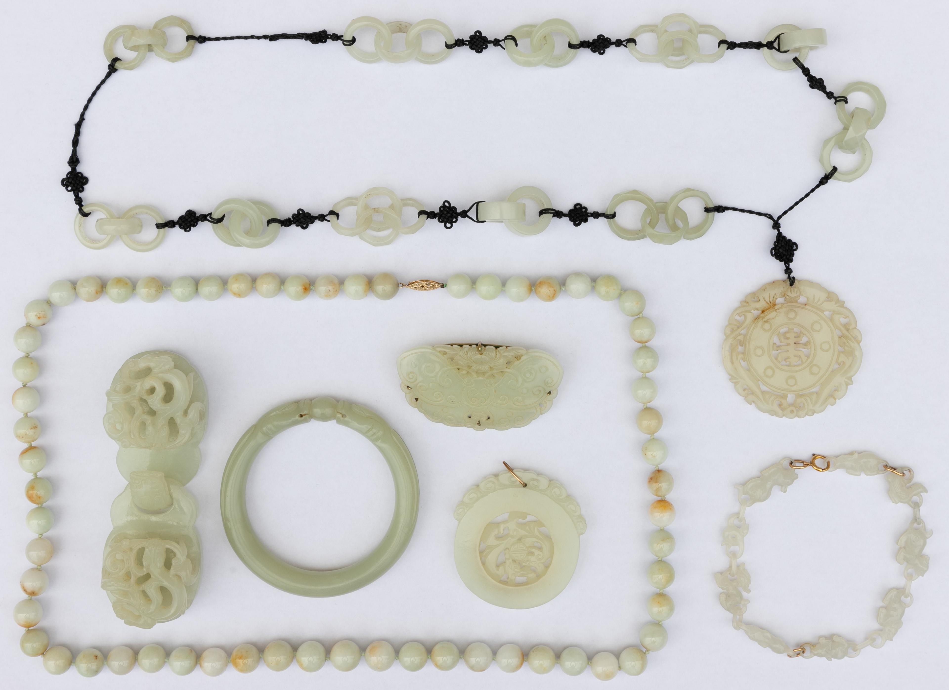 Carved Jadeite Jade and Soapstone Jewelry Assortment