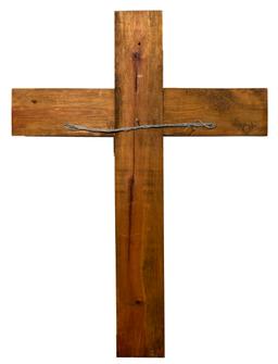 Modernist Wrought Iron and Wood Crucifix Wall Hanging