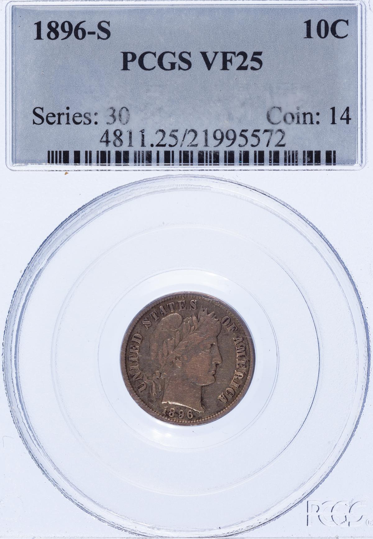 1896-S 10c VF-25 PCGS