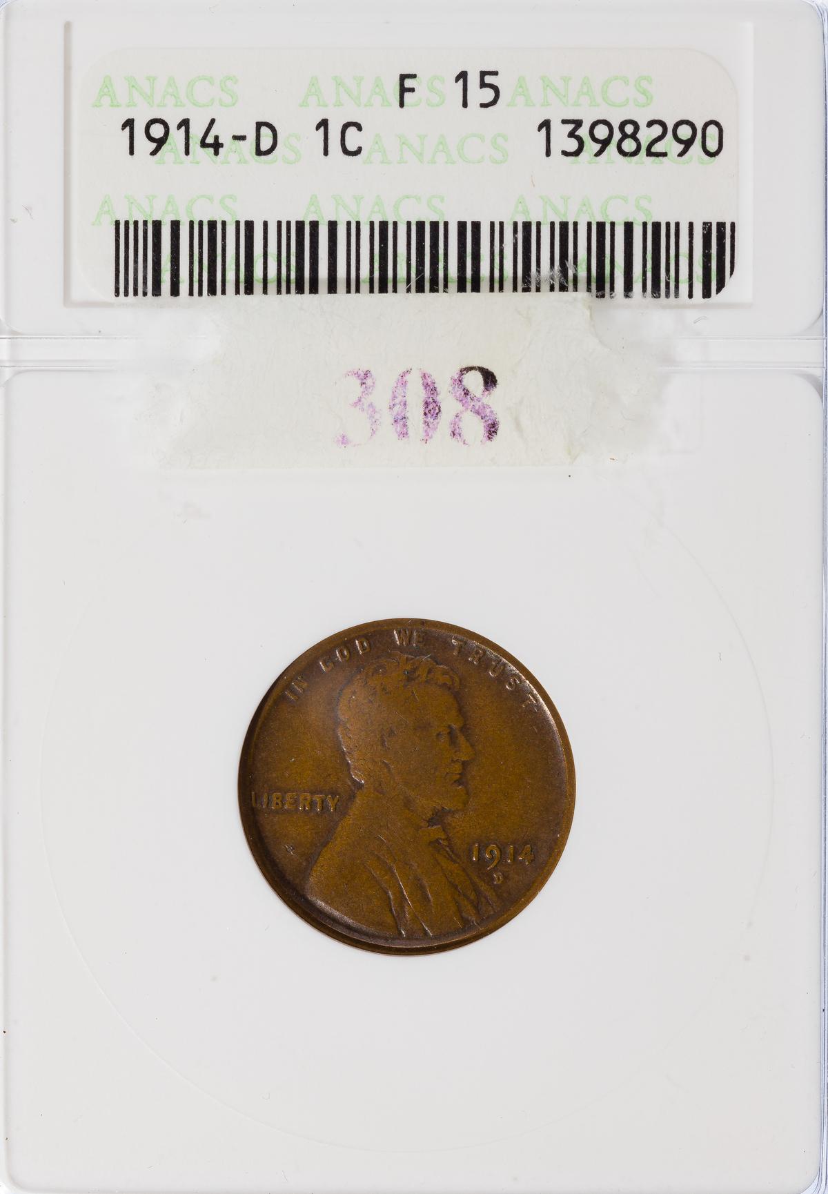 1914-D 1c F-15 ANACS