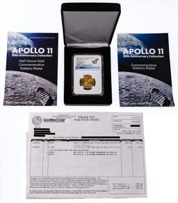 2019 Apollo 11 50th Anniversary 1/2oz Gold Robbins Medal Restrike PF-70 Matte NGC