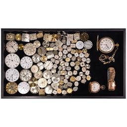 14k Gold Wristwatch, Watch Movement, Parts and Costume Jewelry Assortment