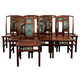 Asian Cloisonne Panel Chair Set