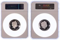 Australia: 2015 and 2018 $8 Kookaburra 5oz Silver Proof PF 70 Ultra Cameo NGC