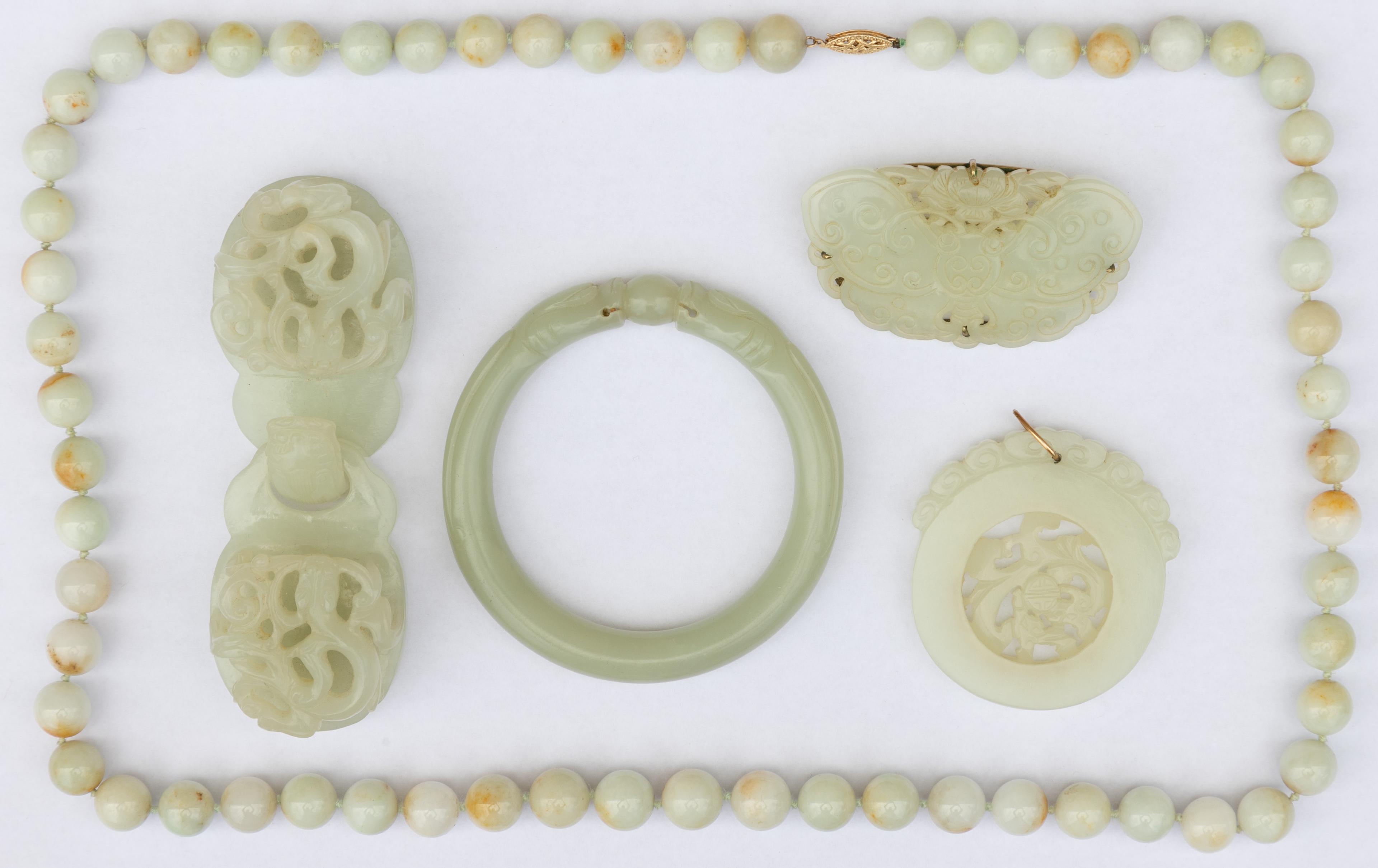 Carved Jadeite Jade and Soapstone Jewelry Assortment