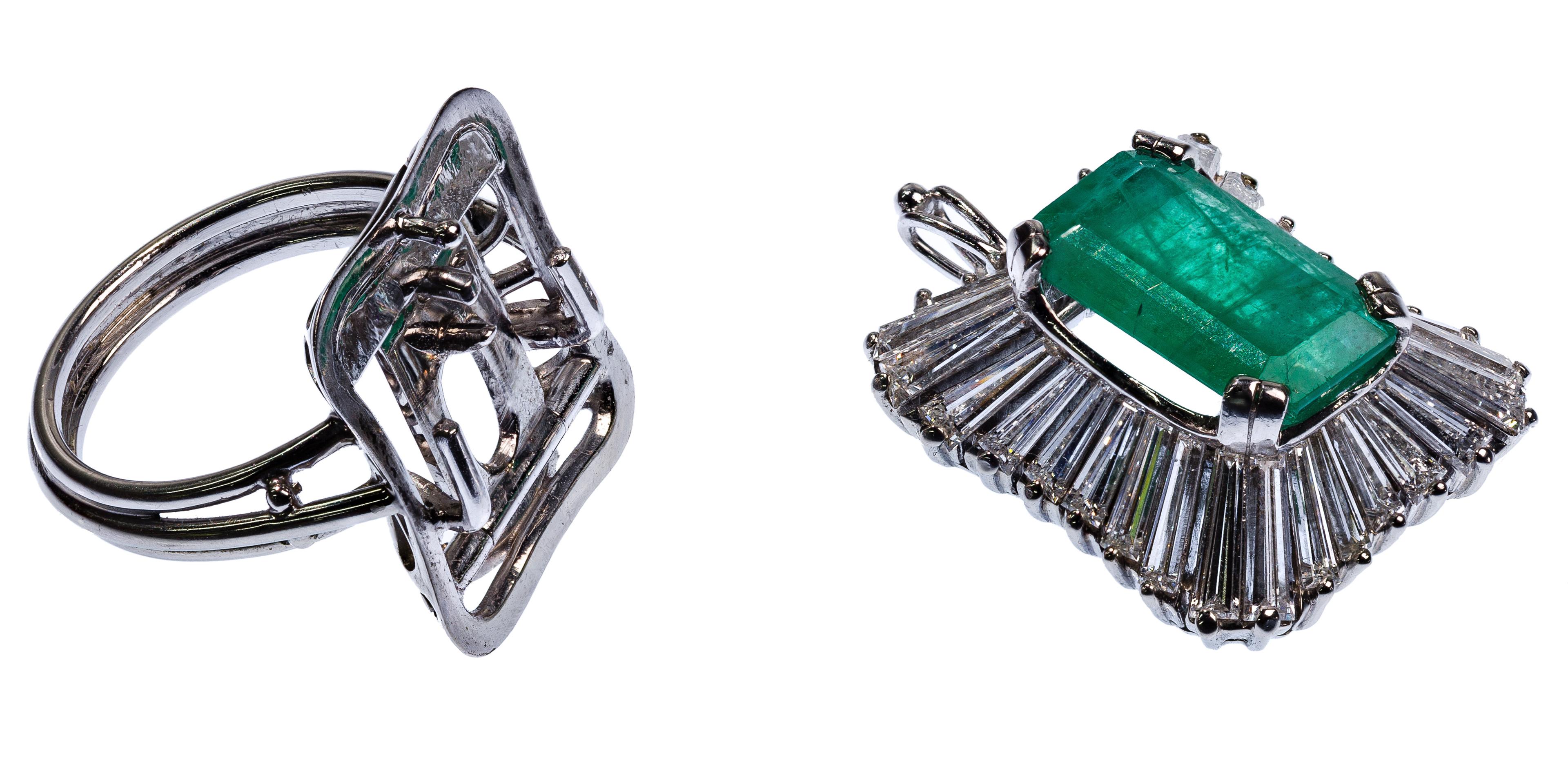 Platinum Diamond and Emerald Ring / Pendant