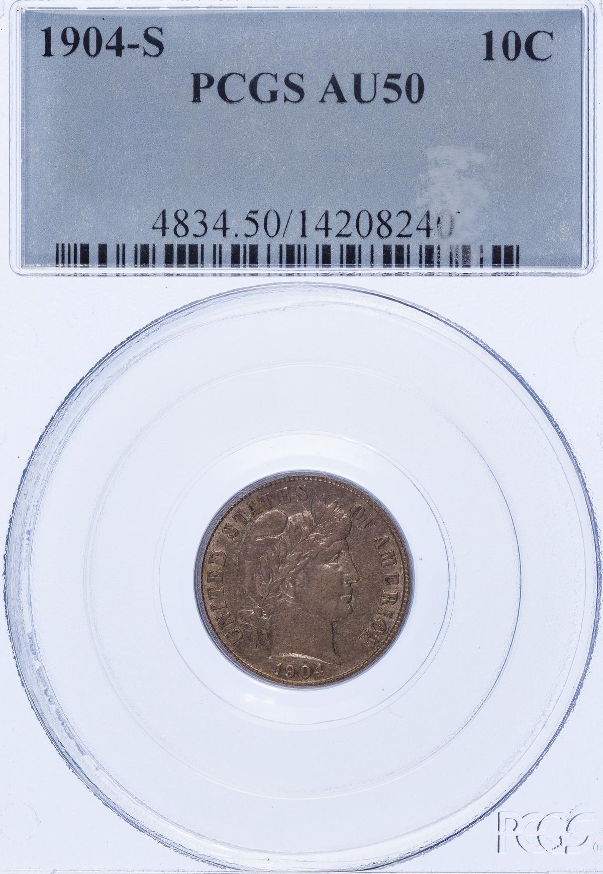 1904-S 10c AU-50 PCGS