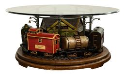 Train Coffee Table with Round Glass Top