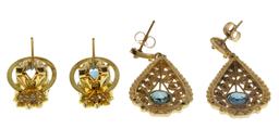 14k Yellow Gold and Aquamarine Pierced Earring Sets