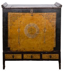 Chinese Mongolian Painted and Lacquered Trunk