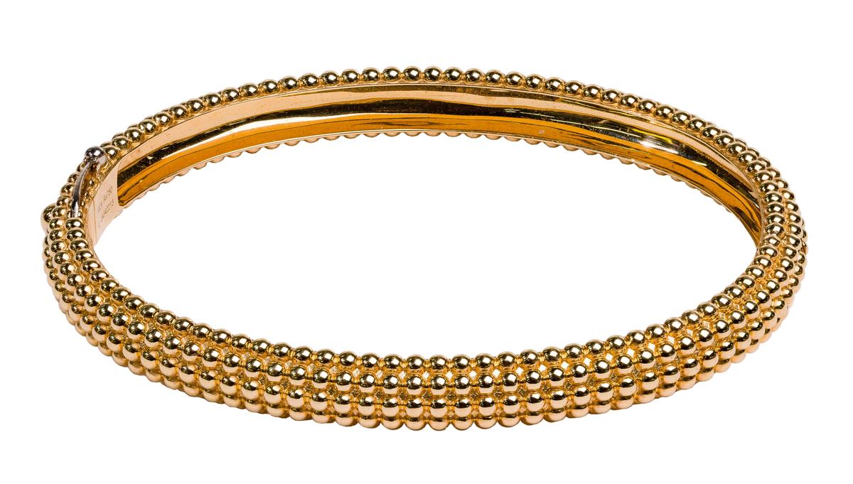 Van Cleef & Arpels 18k Yellow Gold 'Perlee' Hinged Bangle Bracelet