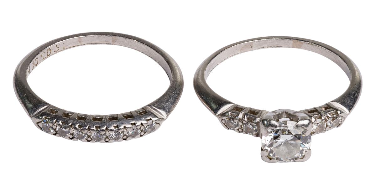 Platinum and Diamond Engagement Ring and Wedding Band Set