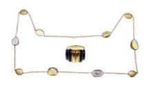18k Yellow Gold and Semi-Precious Necklace and Ring