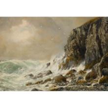 J. H. Blunt (English, b.1874) 'Rough Sea Off the Devon Coast' Oil on Canvas