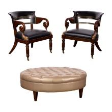 Attributed to Maitland Smith Mahogany and Leather Chairs