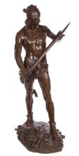 After Andre Paul Arthur Massoulle (French, 1851-1901) 'Stehender Krieger ...' Bronze Sculpture