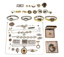 Gold, Sterling Silver, Rhinestone and Costume Jewelry and Watch Assortment
