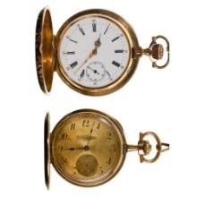 14k Yellow Gold Full Hunter Case Pocket Watches with Chains