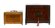 B. Guyot Wood Tantalus and English Tea Caddy