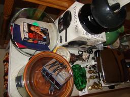 TABLE LOT CROCK POT WAFFLE IRON FONDUE GLASSWARE MISC.