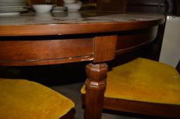 FRENCH STYLE DINING ROOM TABLE, CHAIRS