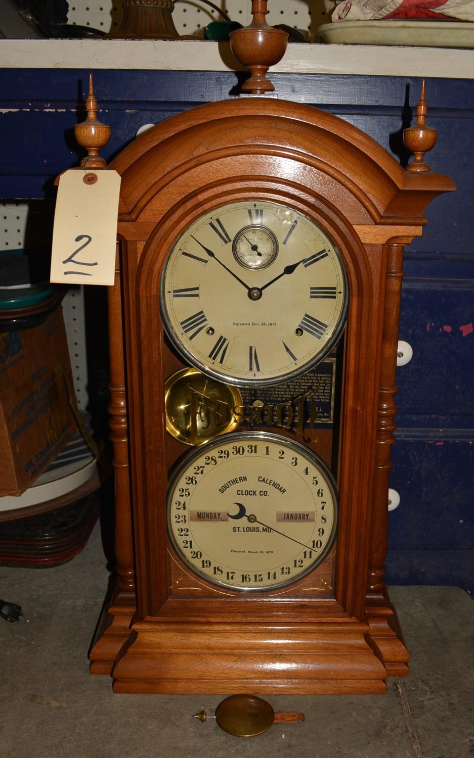 VINTAGE "FASHION" DOUBLE DIAL WOODEN  CALENDAR CLOCK