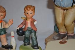 LOT OF CERAMIC BOWLING FIGURINES AND TRAY