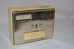 VINTAGE BANK ADVERTISING CALENDAR COIN BANK.