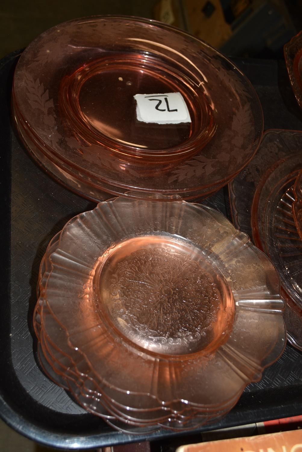 TRAY LOT OF PINK DEPRESSION GLASS