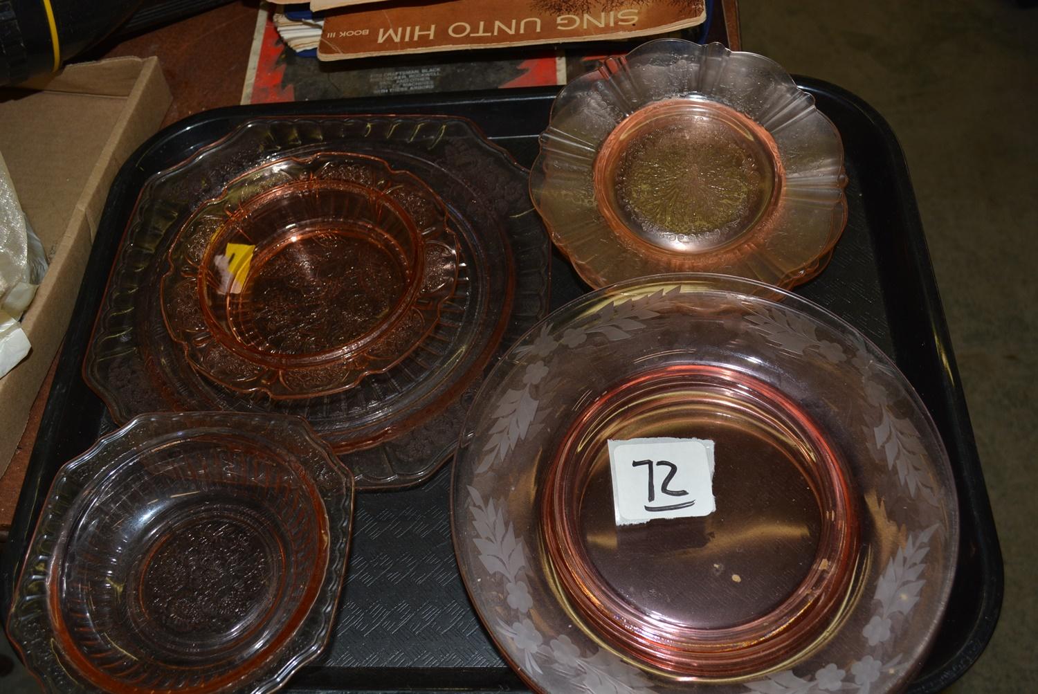 TRAY LOT OF PINK DEPRESSION GLASS