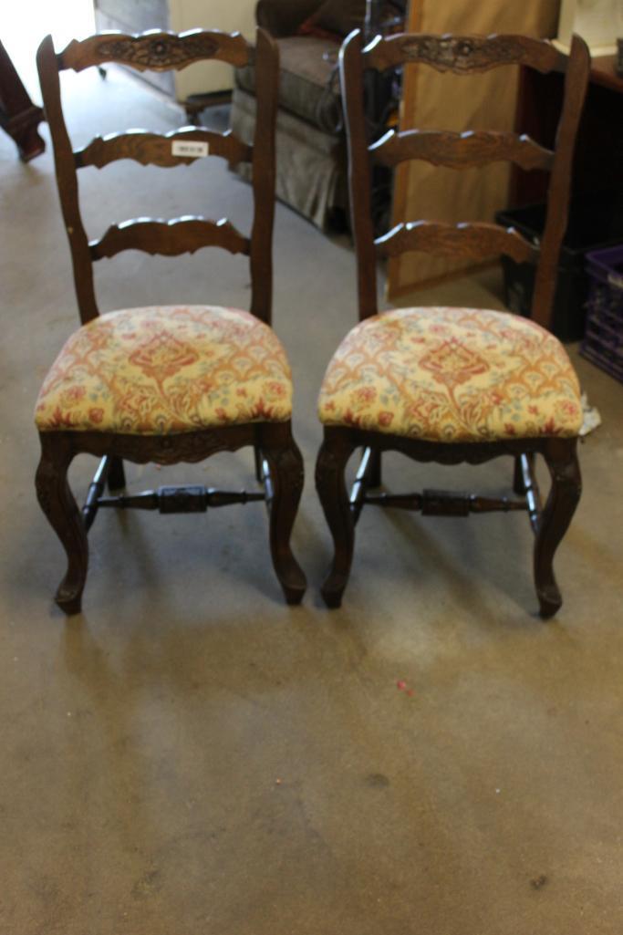 MATCH PR OF OAK CHAIRS W/UPHOLSTERY SEATS & LATCH IN BACK