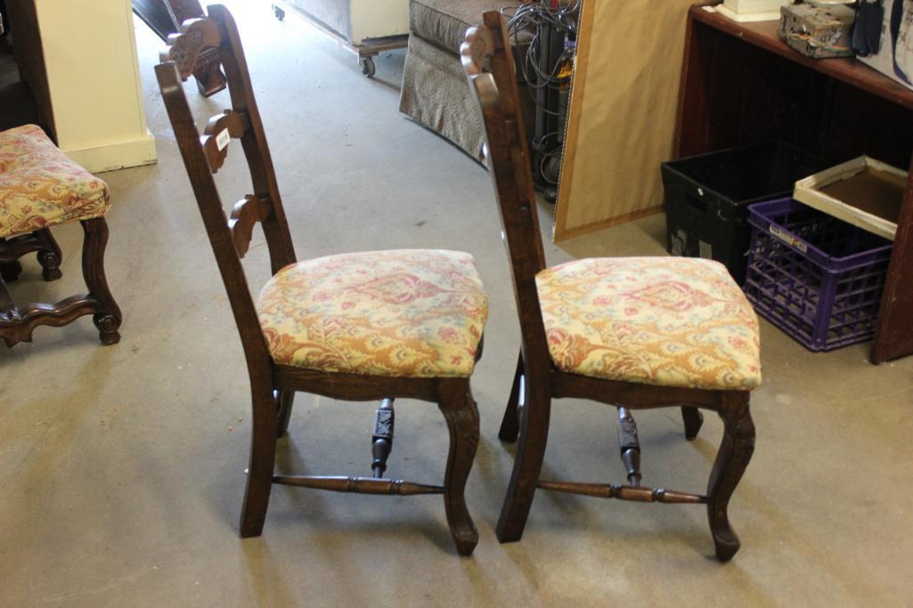 MATCH PR OF OAK CHAIRS W/UPHOLSTERY SEATS & LATCH IN BACK