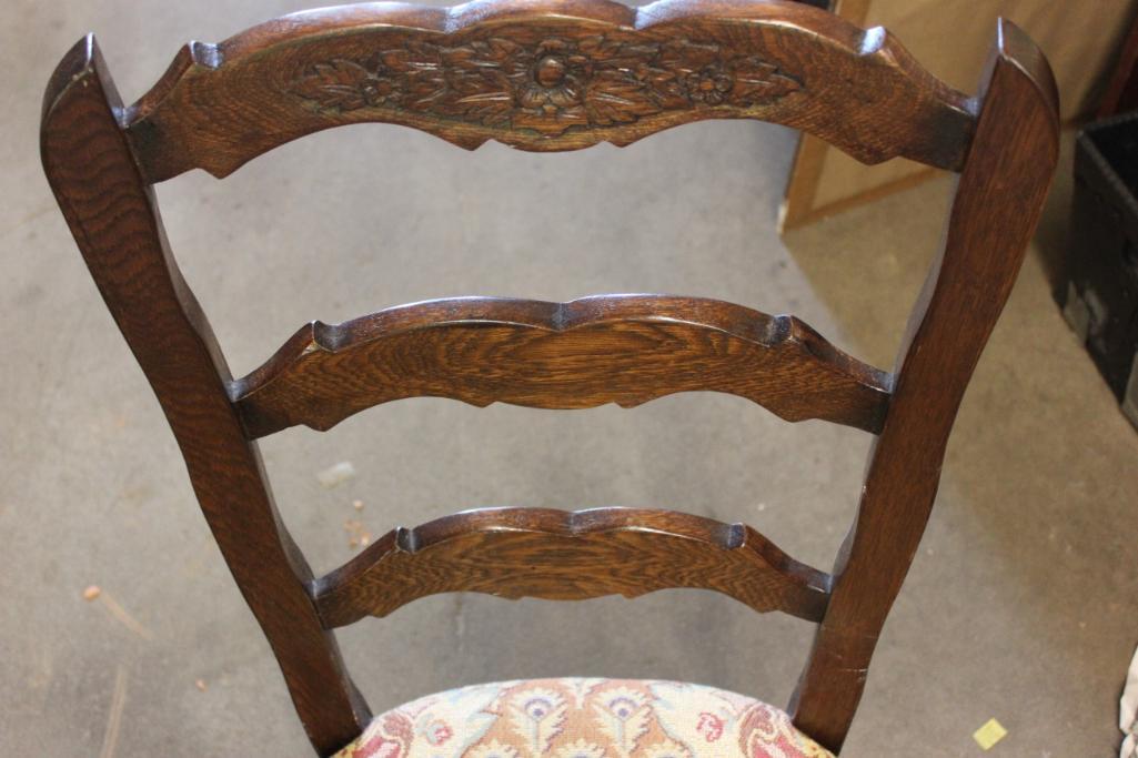 MATCH PR OF OAK CHAIRS W/UPHOLSTERY SEATS & LATCH IN BACK