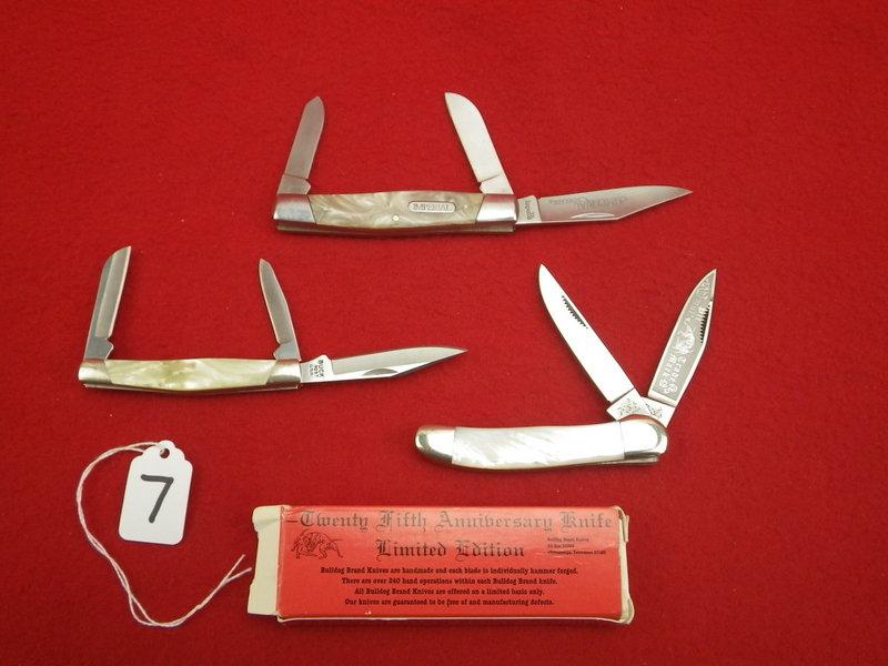 (3) Mother Of Pearl Knives Bulldog, Imperial, Buck