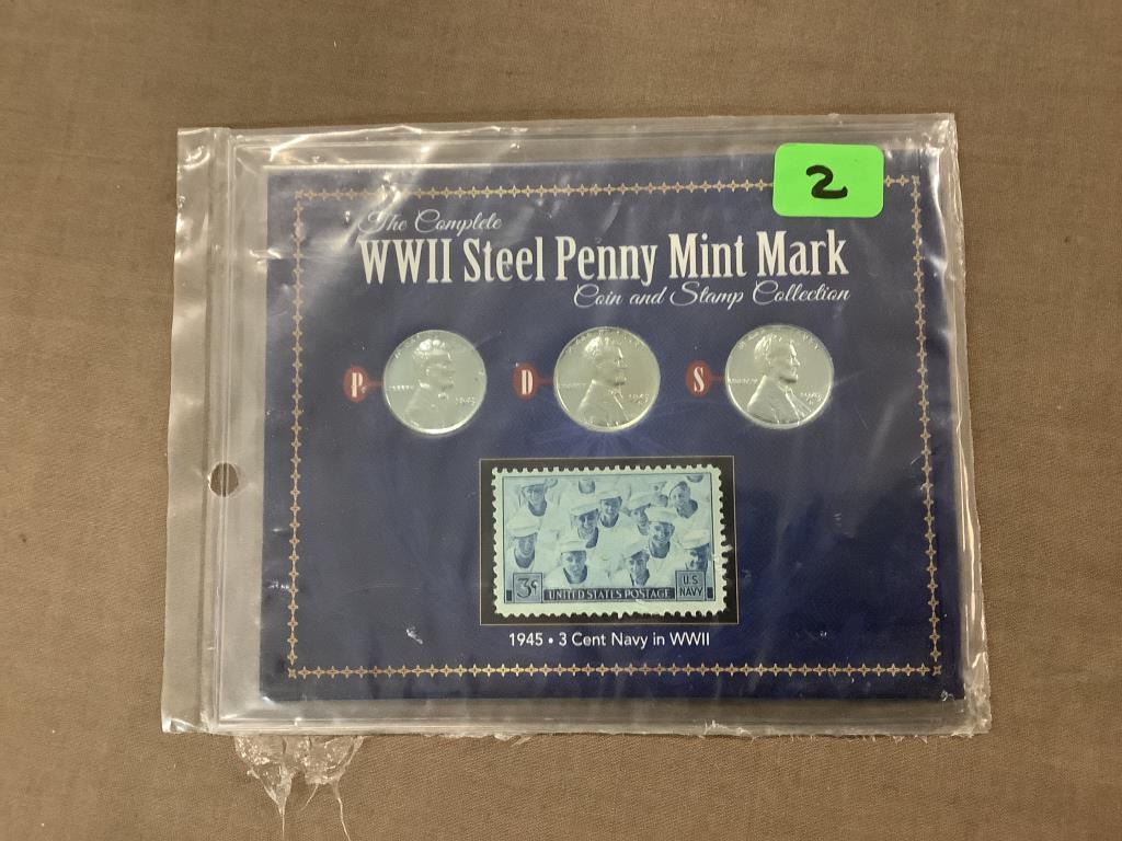 WW II STEEL PENNY SET W/STAMP 3 PCS.