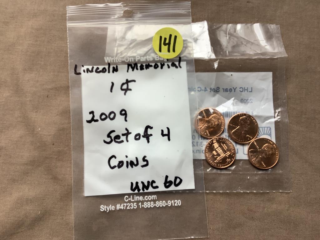 Lincoln memorial set of 4 pennies unc60