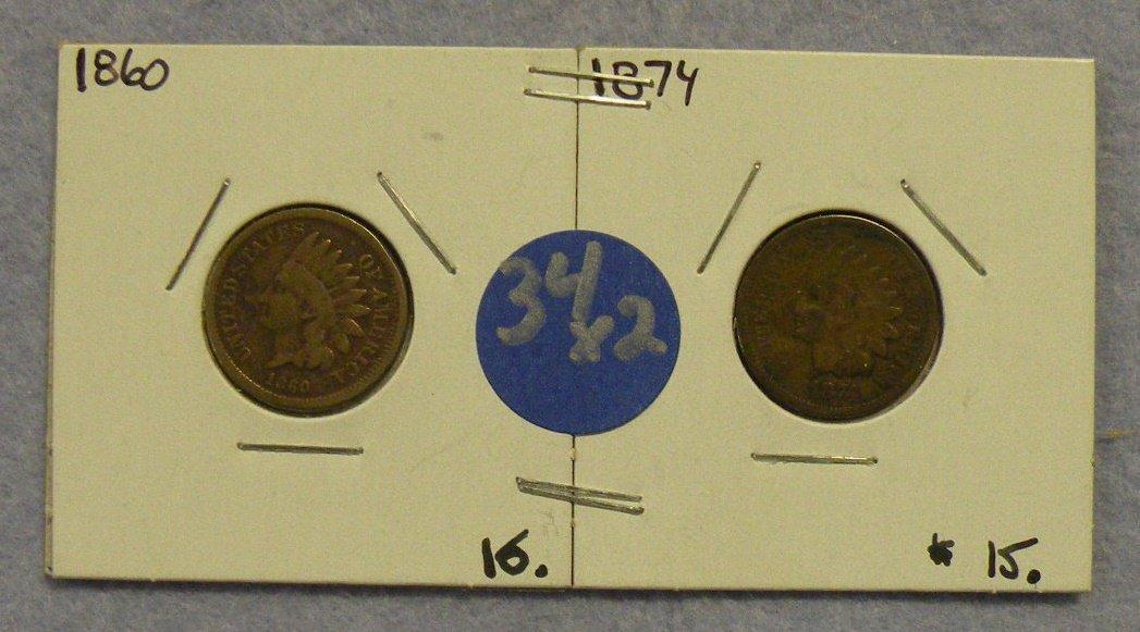 1860, 1874 INDIAN HEAD PENNIES - 2 TIMES MONEY