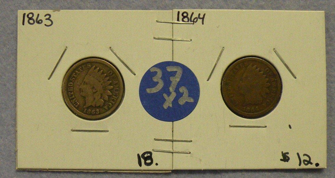 1863, 1864 INDIAN HEAD PENNIES - 2 TIMES MONEY