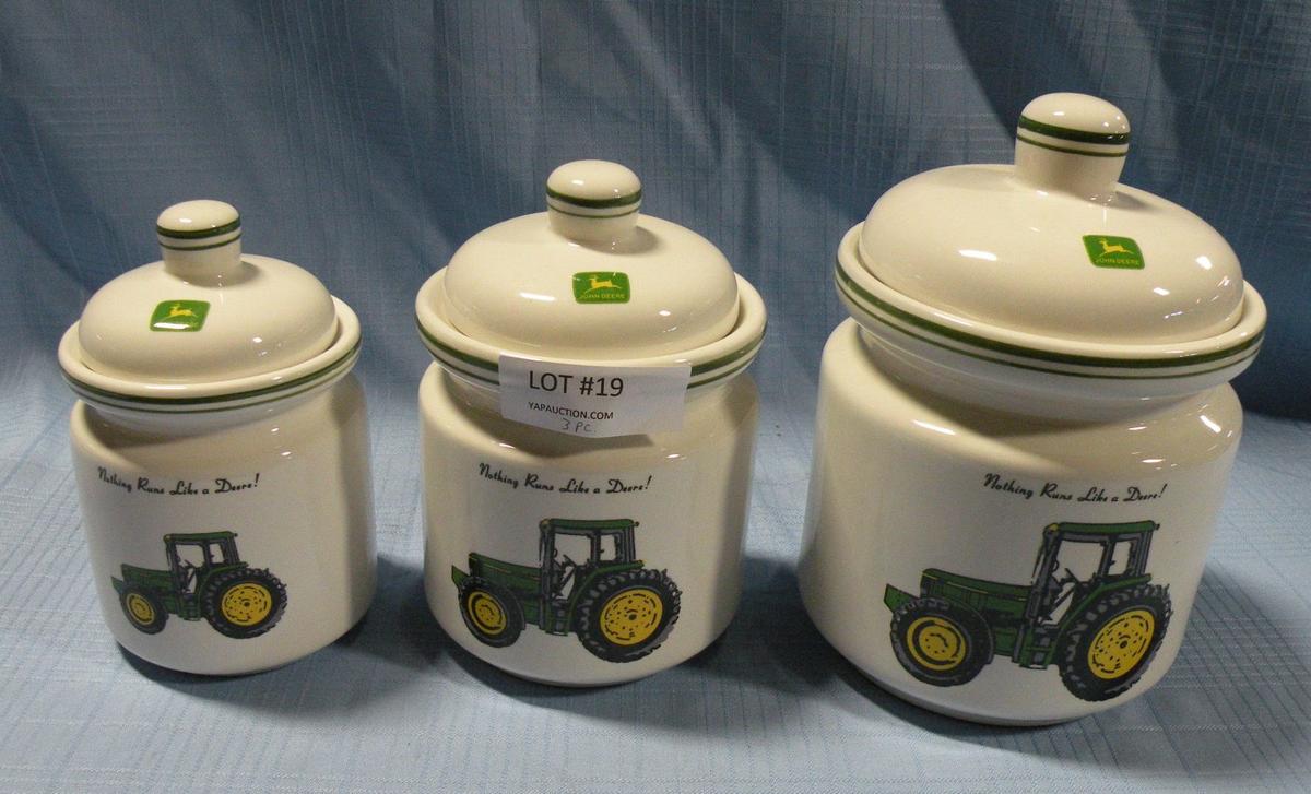 3 PC. GIBSON - JOHN DEERE CERAMIC CANISTER SET