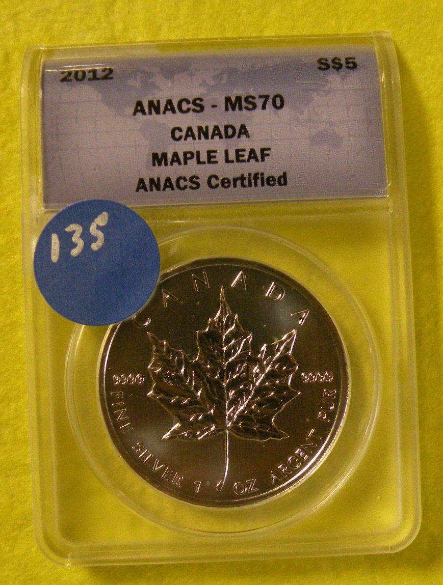 2012 SILVER FIVE DOLLAR CANADA MAPLE LEAF - GRADED MS70