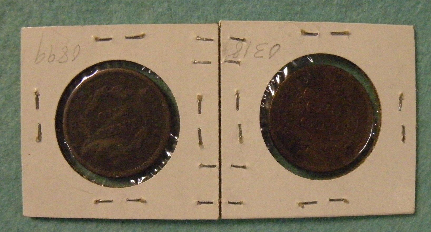 1842 SMALL DATE, 1845 BRAIDED HAIR LARGE CENTS - 2 TIMES MONEY